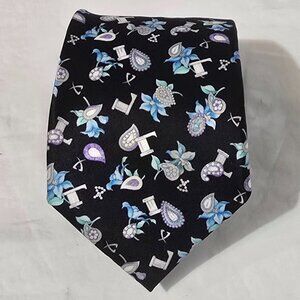 Leonard Paris Made in Italy 100% Silk Necktie Paisley "L"Column Floral Black